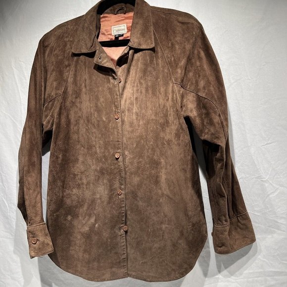 Georgetown Leather Design Brown Suede Button Front Shirt Jacket Womens - Picture 1 of 9